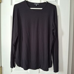 Eileen Fisher Long Sleeve Black Pullover Top Rayon Lycra Shirt Stretch Womens L